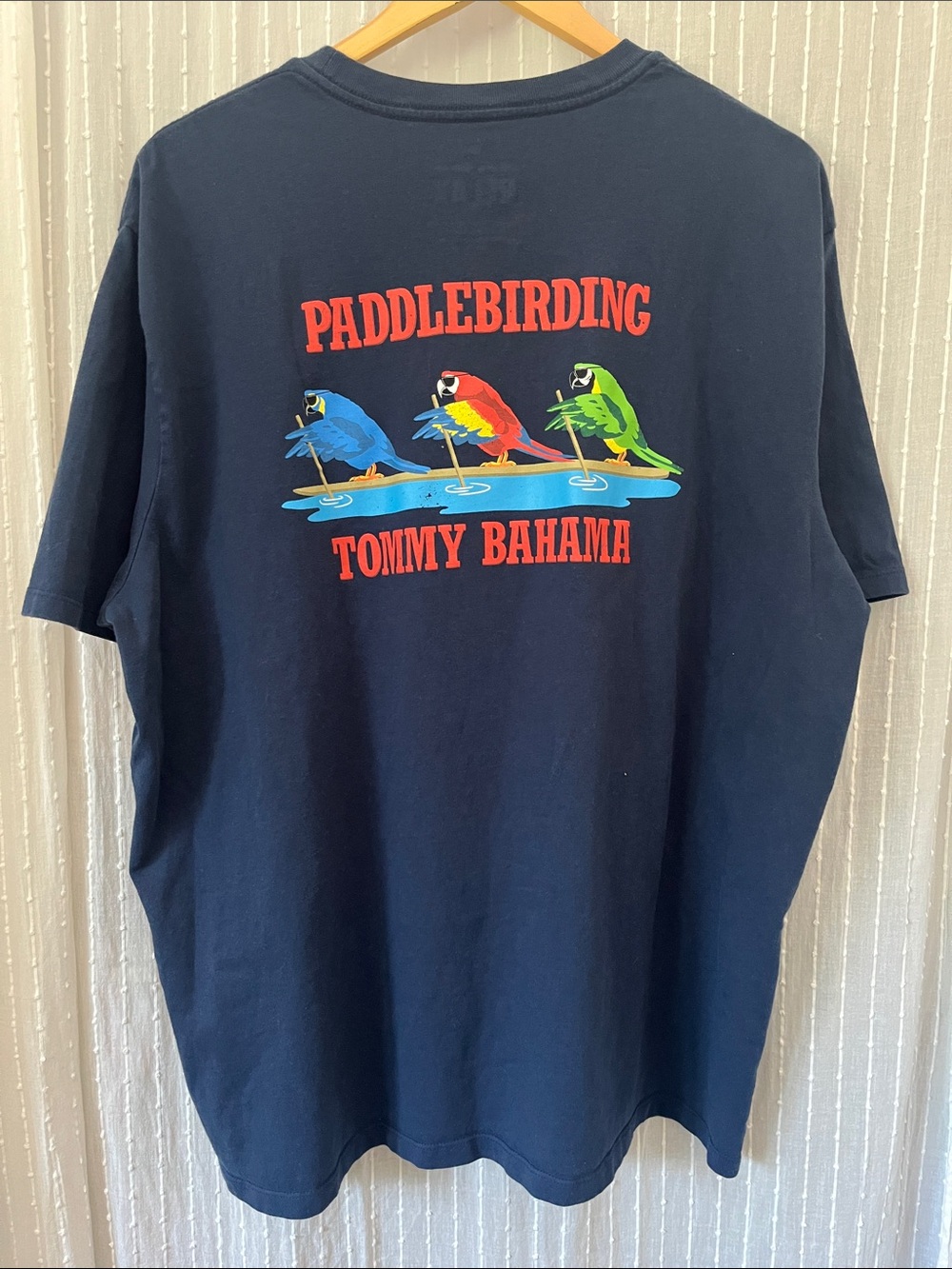 Tommy Bahama Relaxed Navy Tee with Multicolor Parrot Paddleboard Graphic